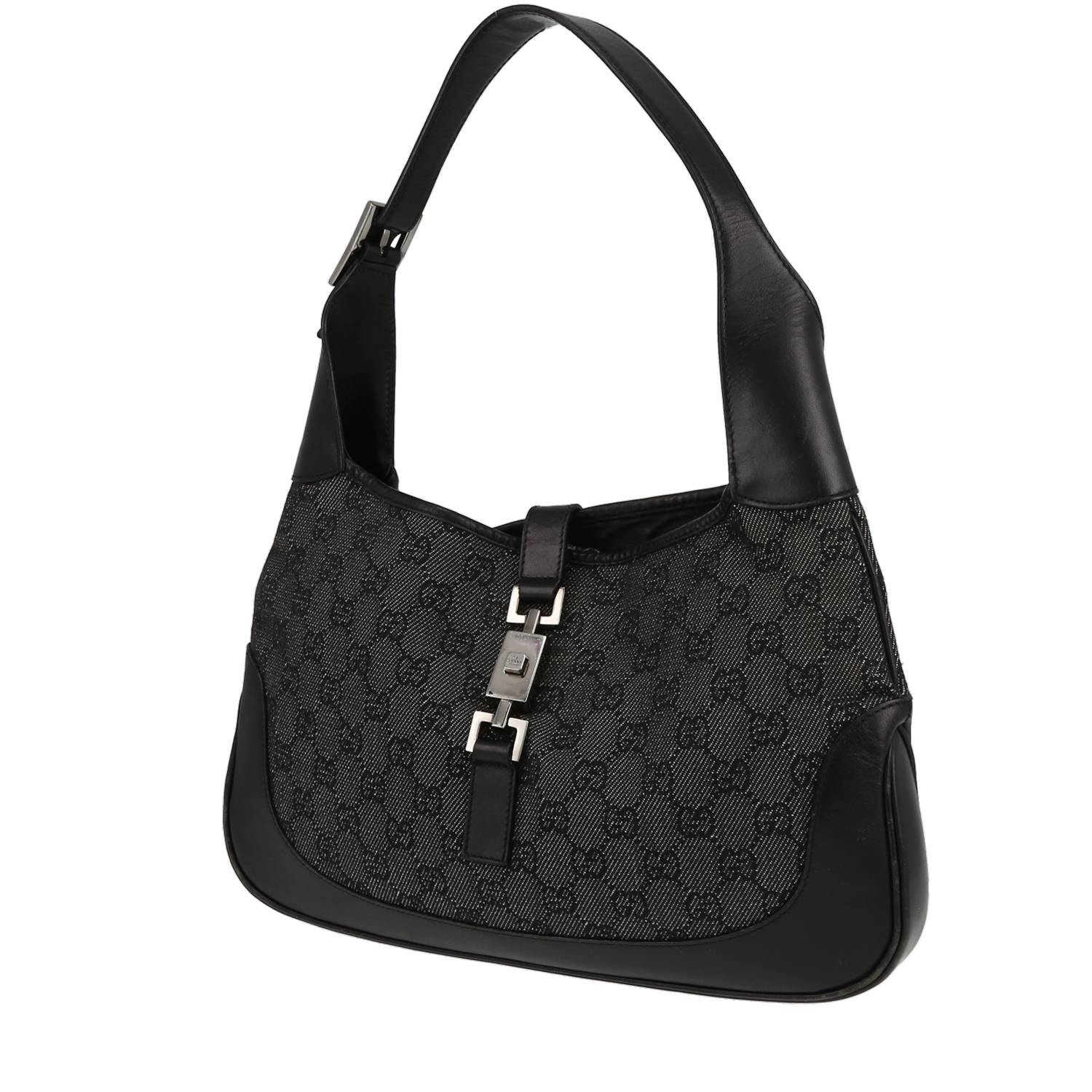 Borsa Gucci  Jackie vintage in tela siglata grigia e nera e pelle nera