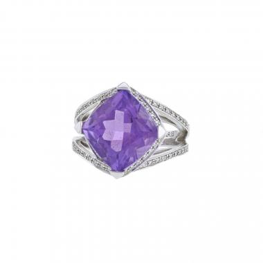 Sortija Mauboussin Fou de Toi de oro blanco, diamantes y amatista