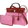 Hermès  Herbag handbag  in pink canvas  and red H leather - 00pp thumbnail