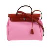 Hermès  Herbag handbag  in pink canvas  and red H leather - 360 thumbnail