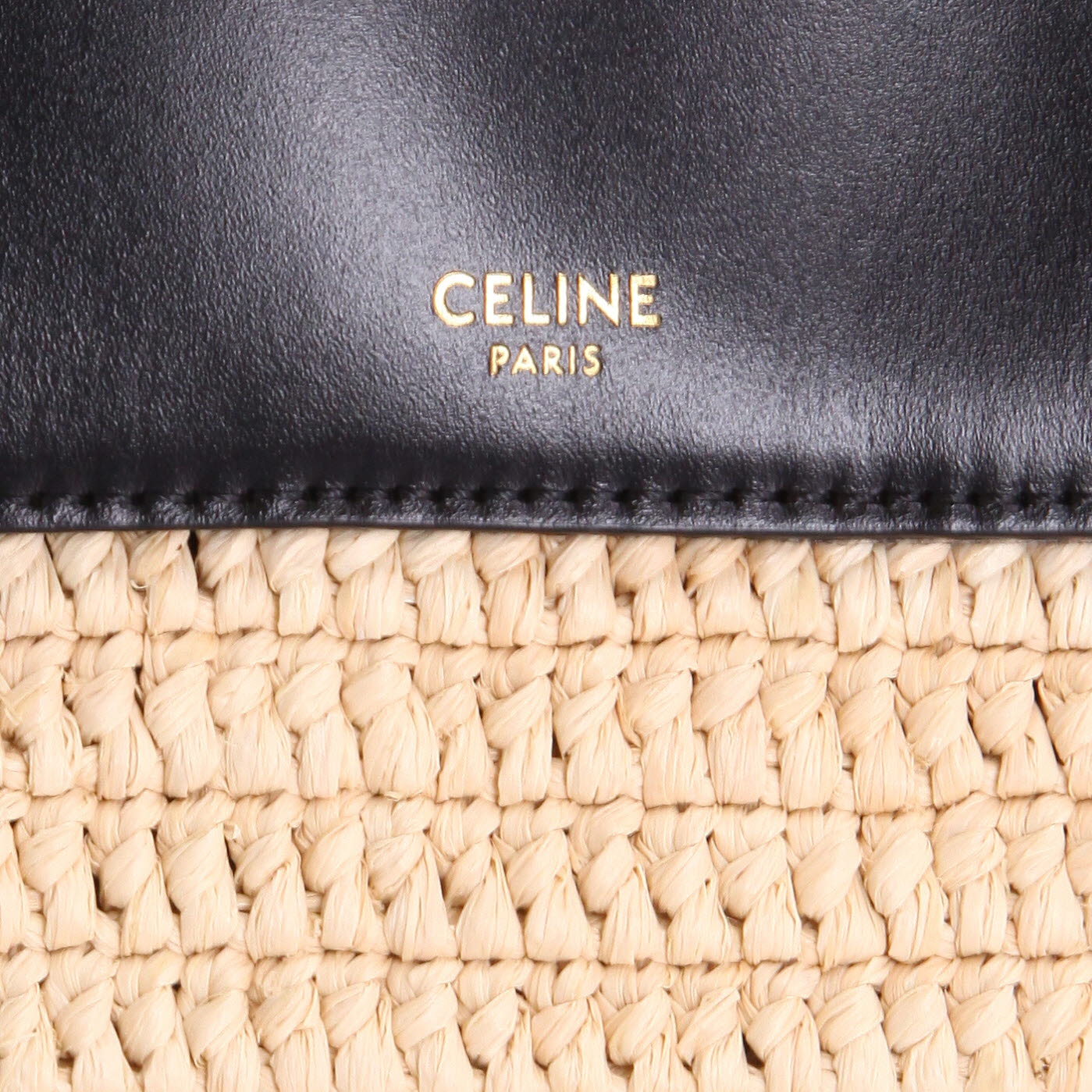Shopping bag Celine   in pelle nera e rafia beige - Detail D2