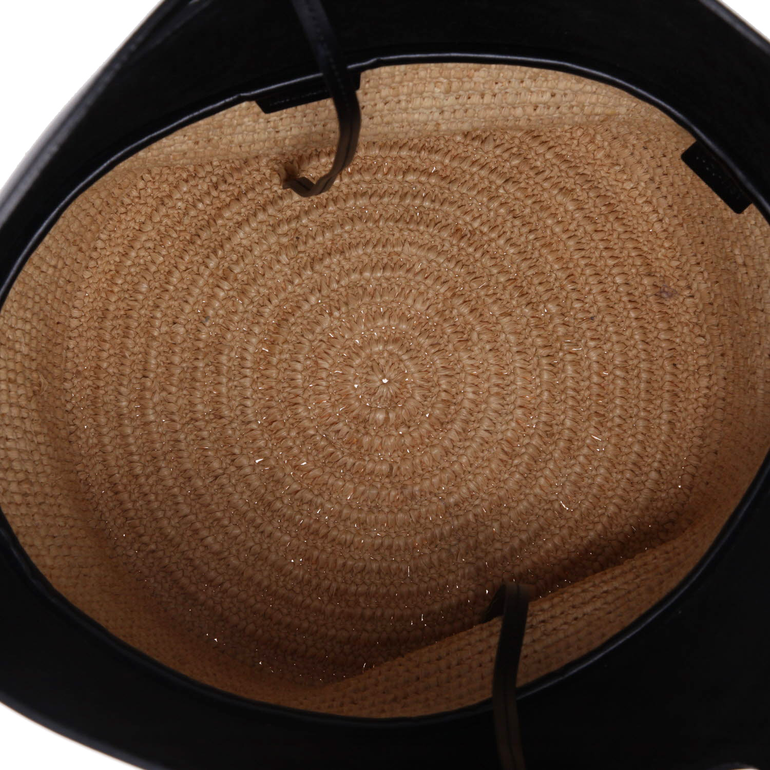 Bolso Cabás Celine   en cuero negro y raffia beige - Detail D3