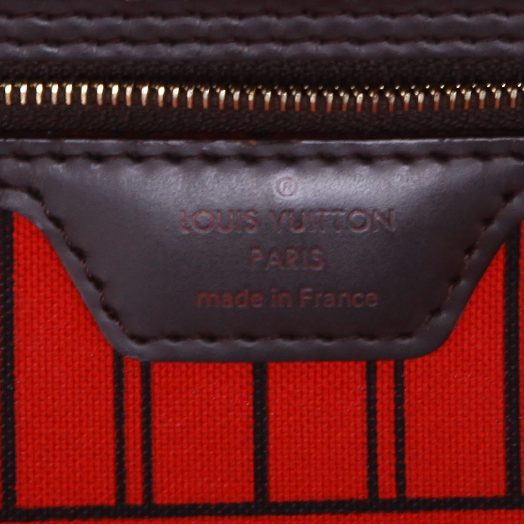 Shopping bag Louis Vuitton  Neverfull in tela a scacchi ebana e pelle marrone - Detail D2