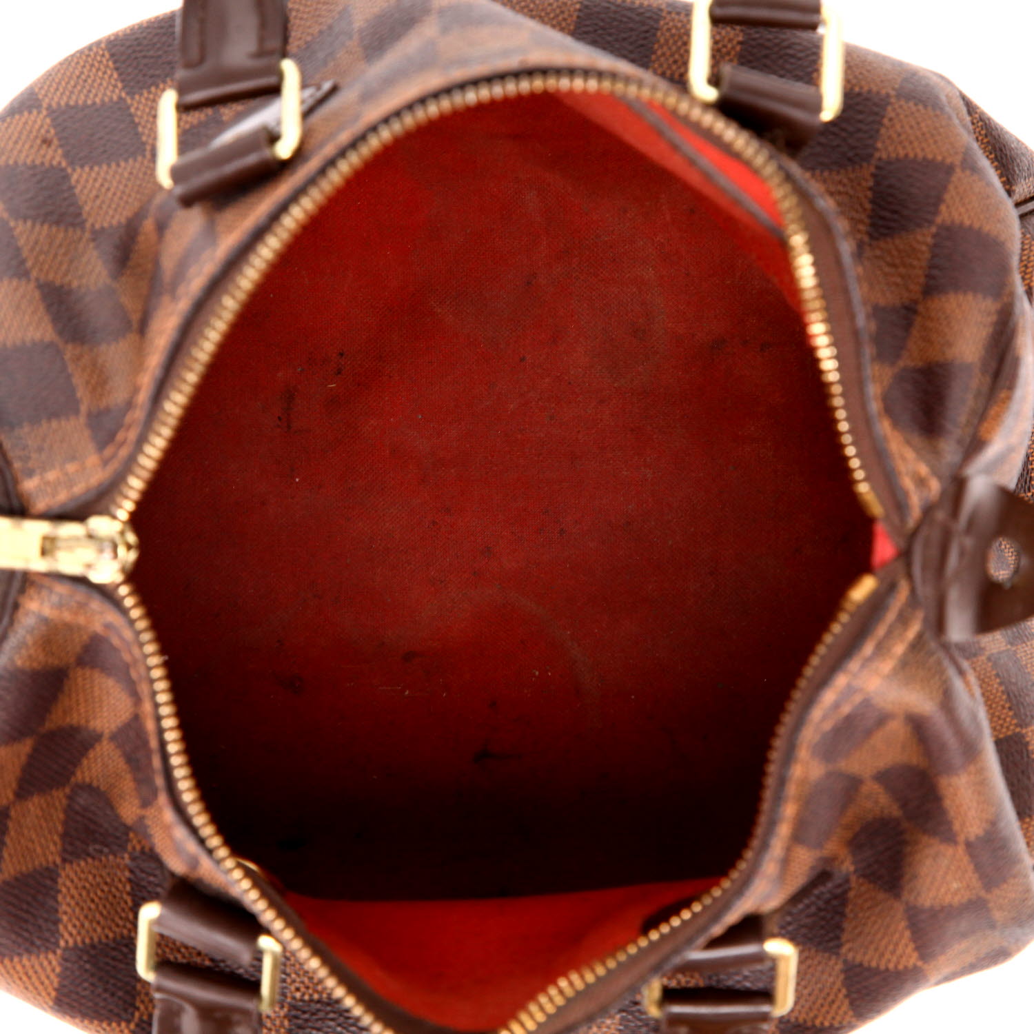 Louis Vuitton  Speedy 25 handbag  in ebene damier canvas  and brown leather - Detail D3