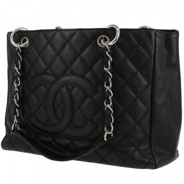 Sac porté épaule ou main Chanel  Shopping GST en cuir grainé matelassé noir