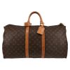 Borsa da viaggio Louis Vuitton  Keepall 55 in tela monogram marrone e pelle naturale - Detail D1 thumbnail