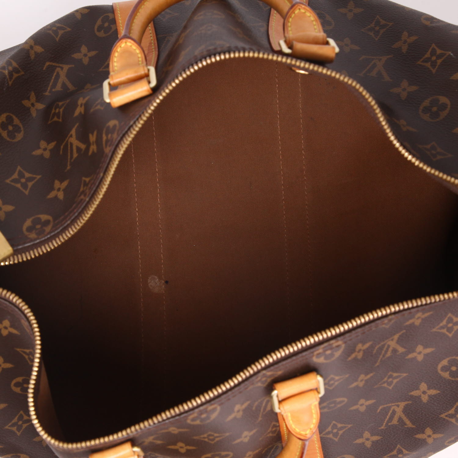 Louis Vuitton  Keepall 45 travel bag  in brown monogram canvas  and natural leather - Detail D3