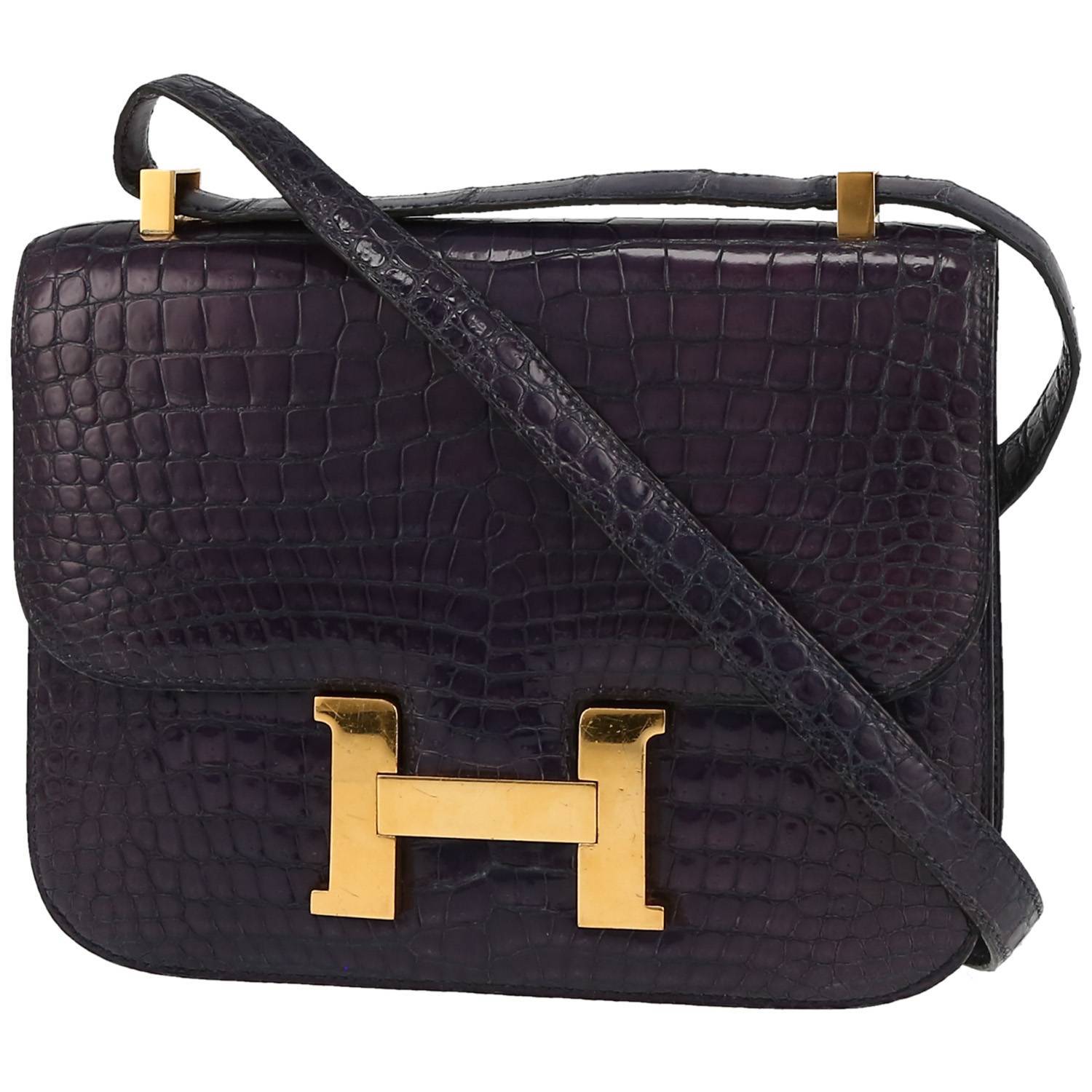 Hermès Constance handbag in dark blue porosus crocodile