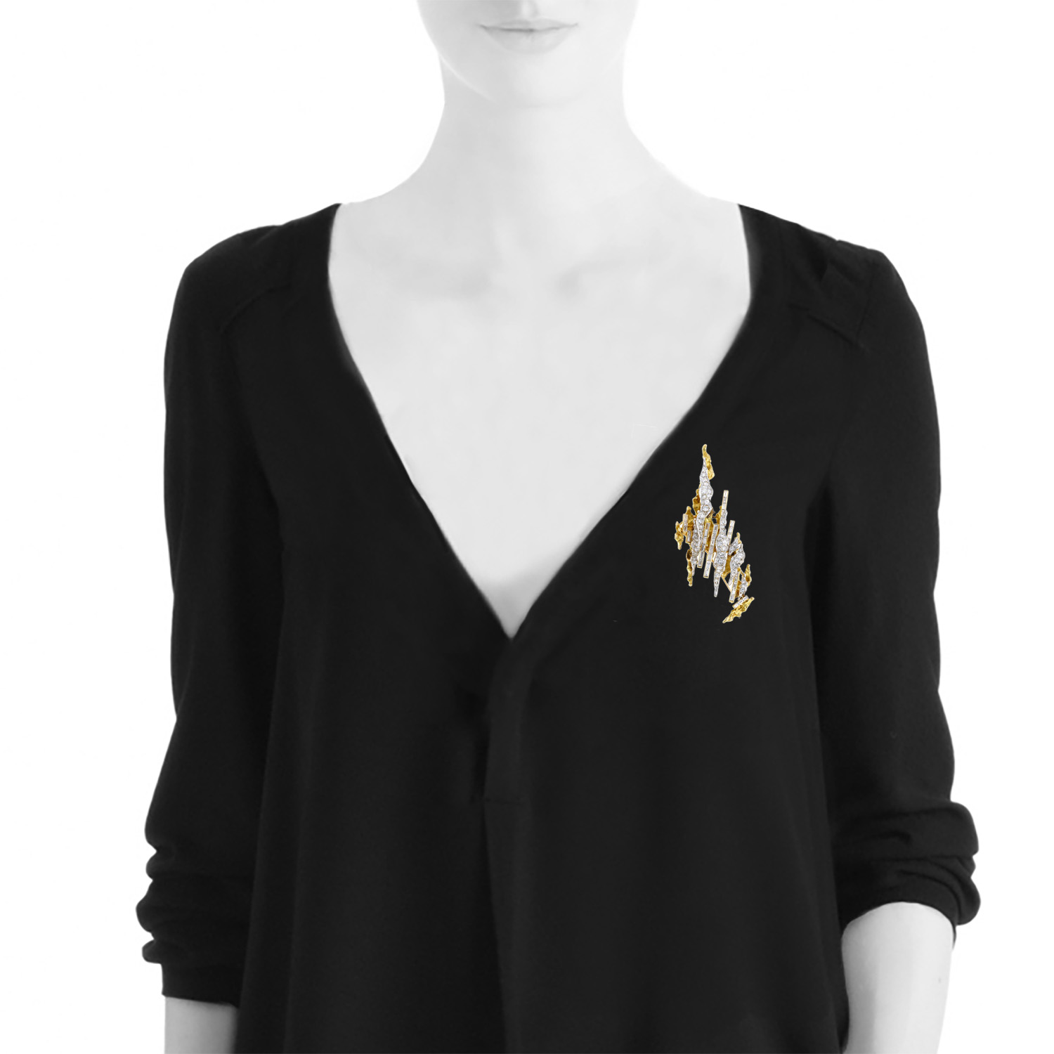 Broche-pendentif Sterlé  en or jaune, or blanc et diamants - Detail D1