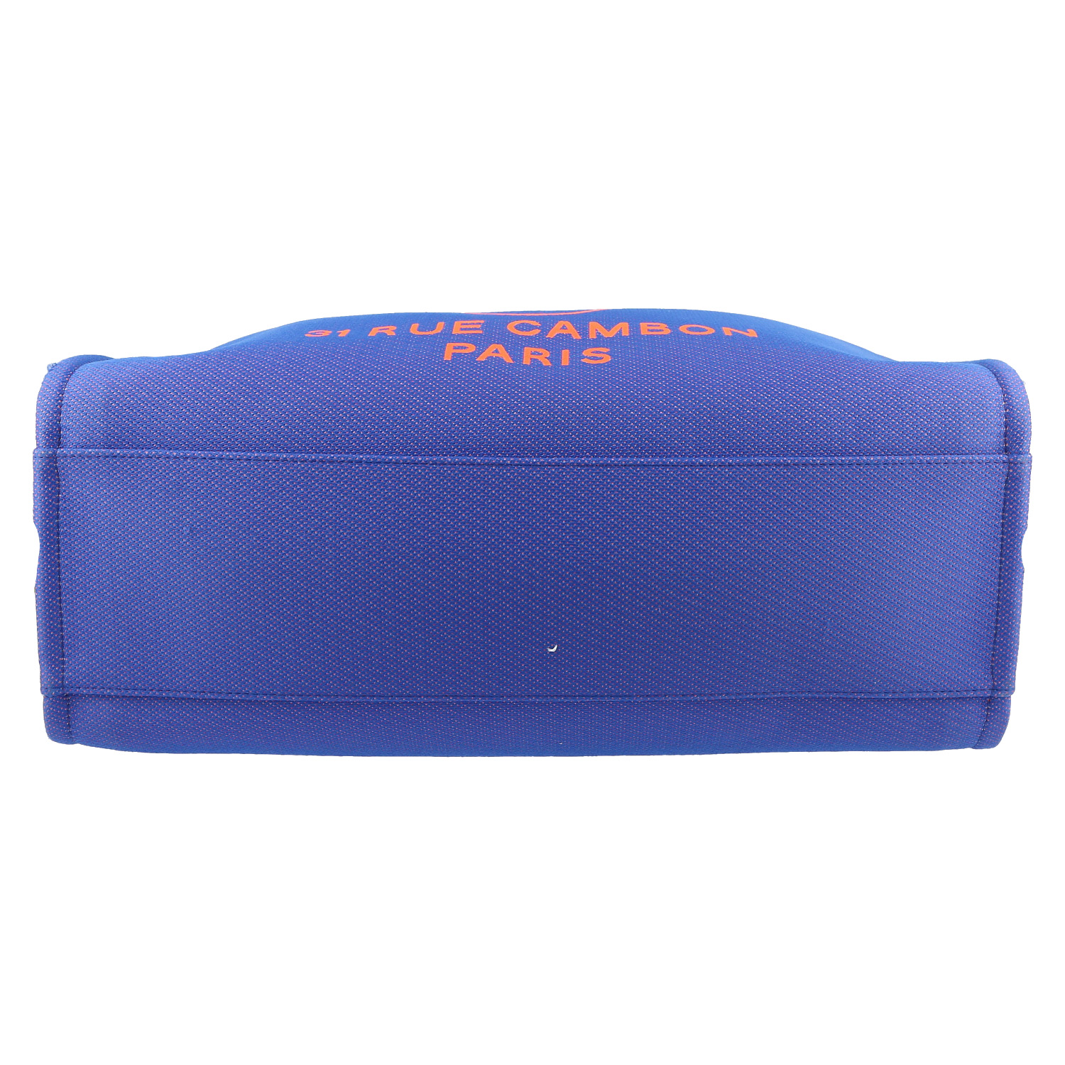 Borsa shopping Chanel Deauville in tela spalmata blu elettrico e Orange con dettagli in pelle blu elettrico - Detail D1