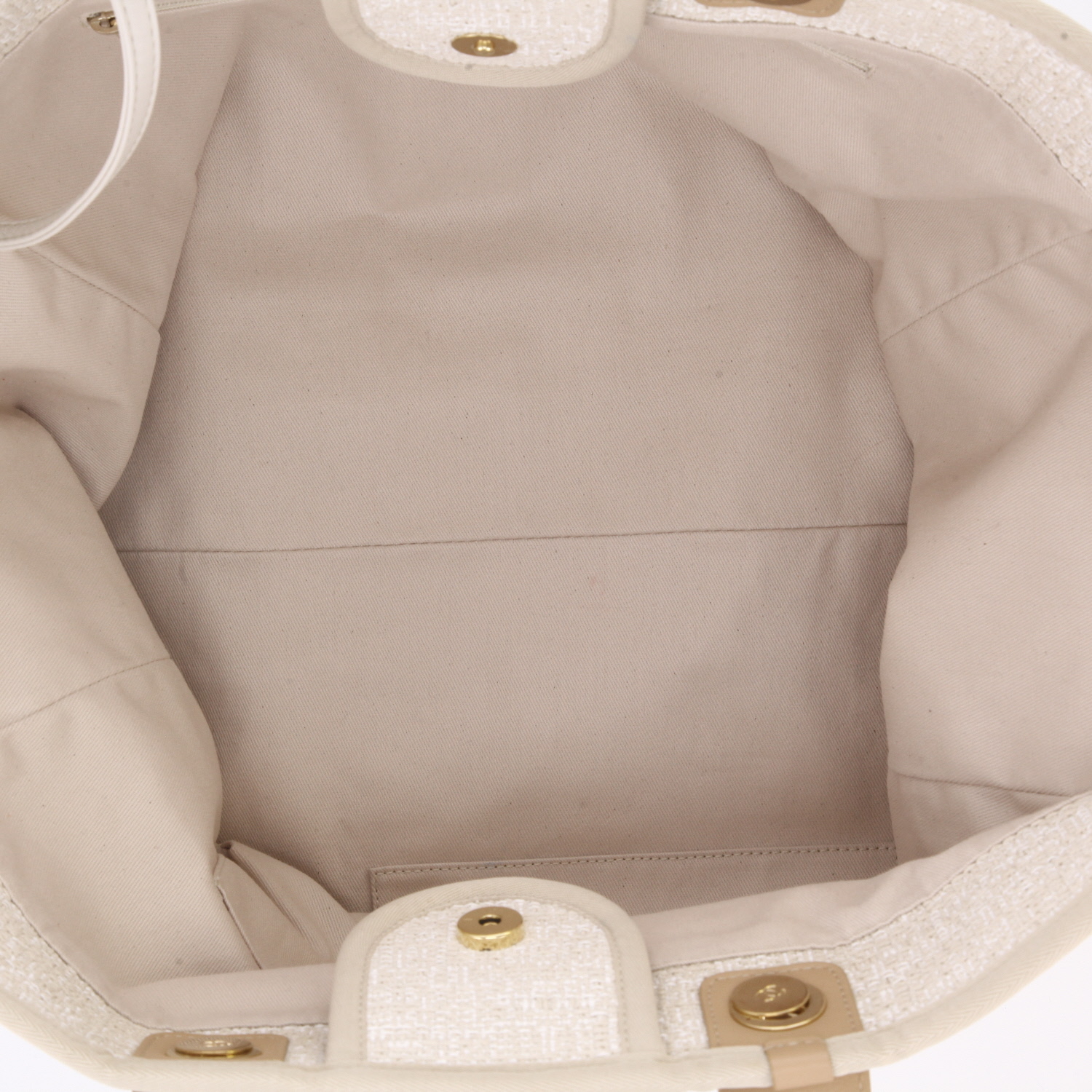 Chanel  Deauville shopping bag  in beige canvas  and beige leather - Detail D3