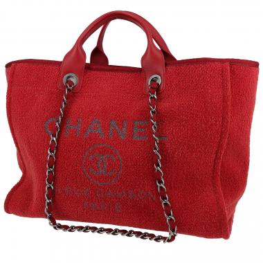 Chanel  Deauville shopping bag  in red tweed  and red leather