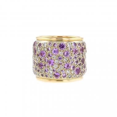Pomellato Sabbia ring in pink gold,  sapphires and diamonds