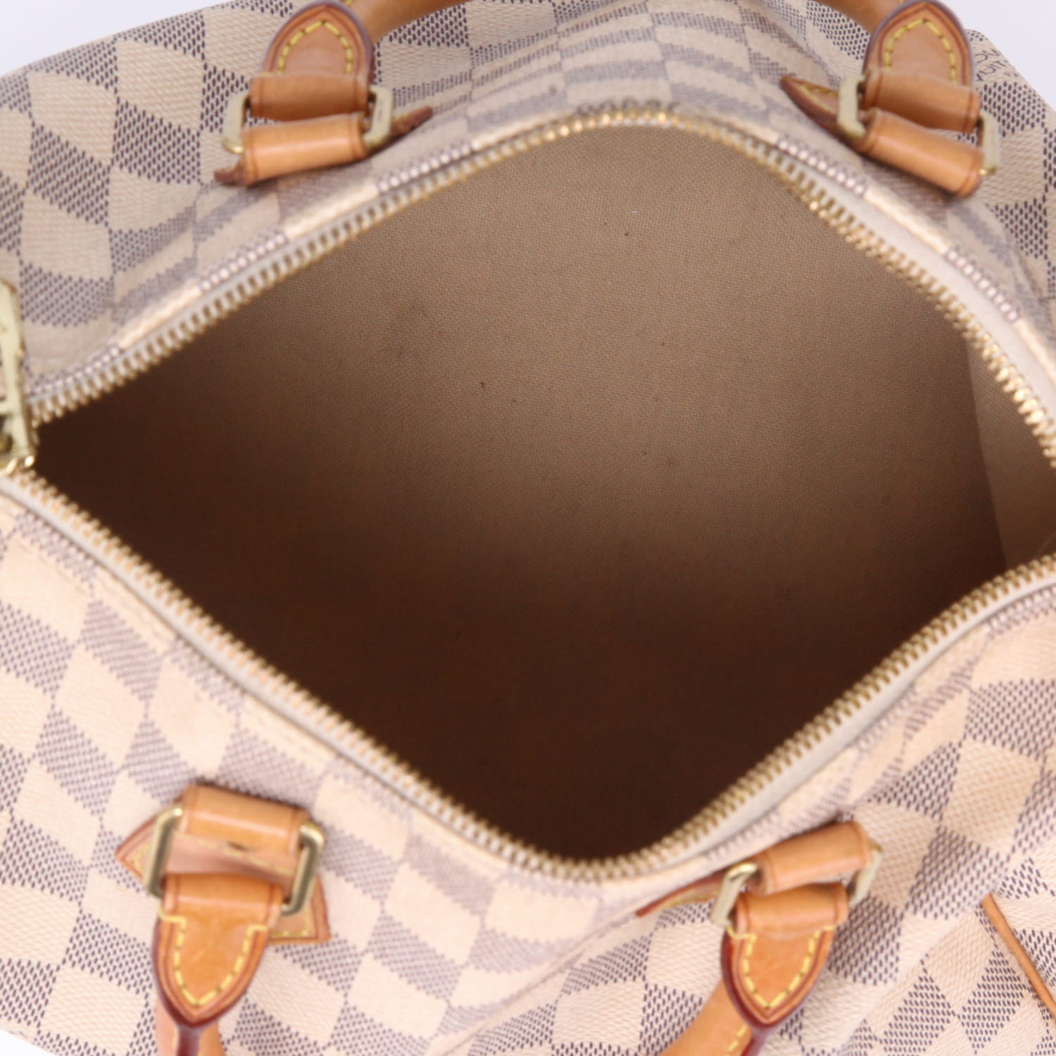 Sac à main Louis Vuitton  Speedy 25 en toile damier azur et cuir naturel - Detail D3