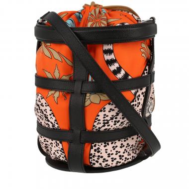Bolso de mano Hermès  Musardine en seda naranja y cuero epsom negro