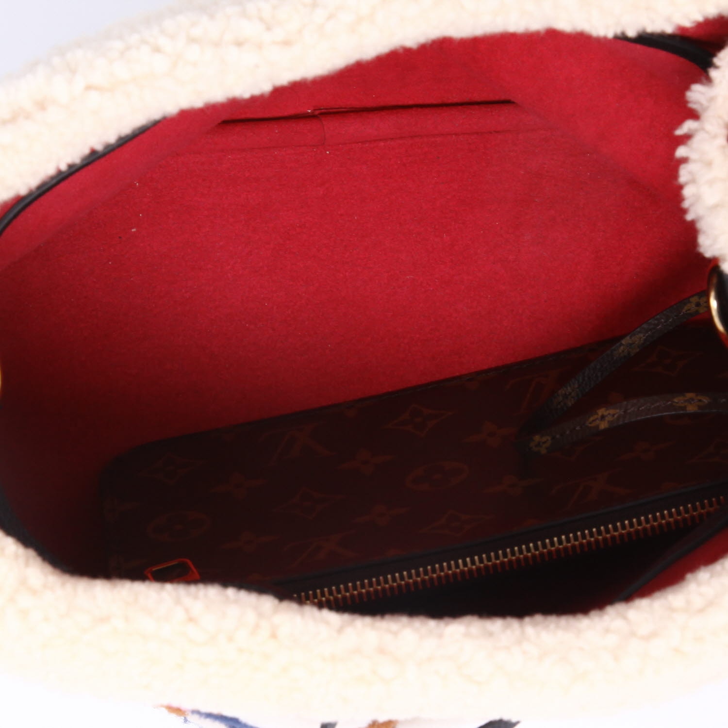 Borsa a spalla Louis Vuitton  NéoNoé in shearling nero e tela monogram marrone - Detail D3