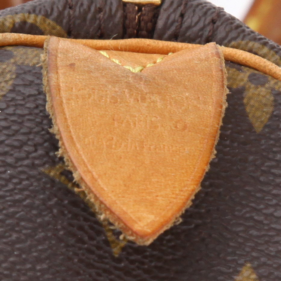 Borsa Louis Vuitton  Speedy 30 in tela monogram marrone e pelle naturale - Detail D2