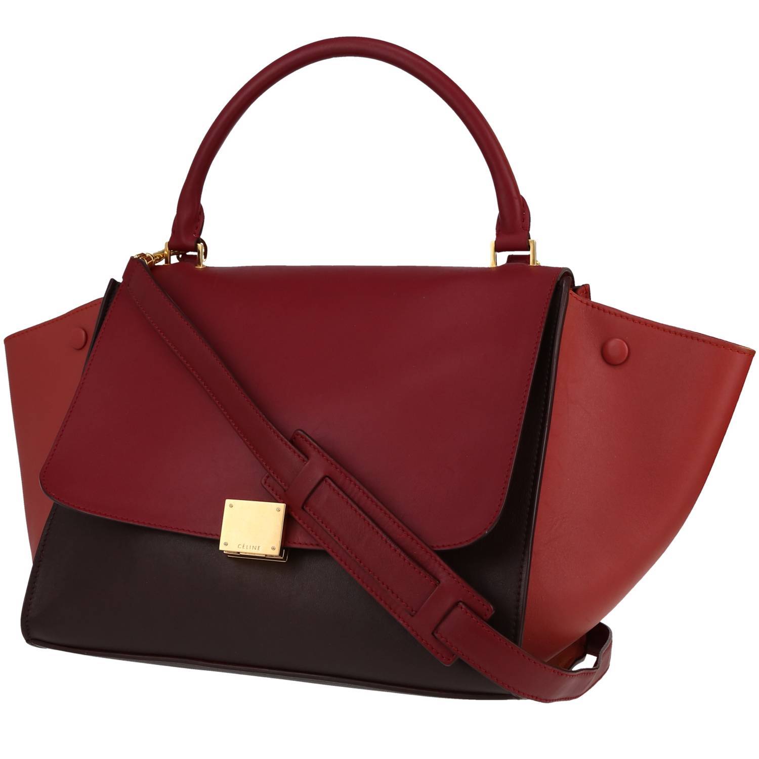 Celine Trapeze handbag in red suede and burgundy leather