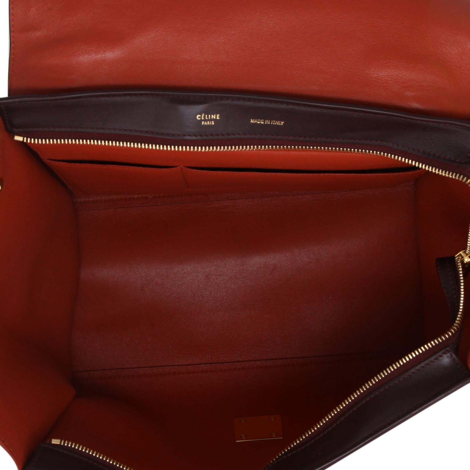 Sac à main Celine  Trapeze en daim rouge et cuir bordeaux - Detail D3
