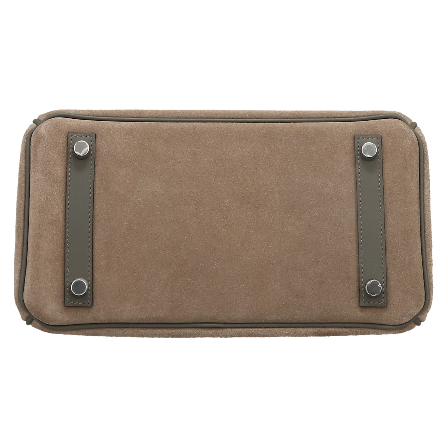 Bolso de mano Hermès Birkin 25 Grizzly en cuero de ternero doblis marrón y cuero swift gris - Detail D1