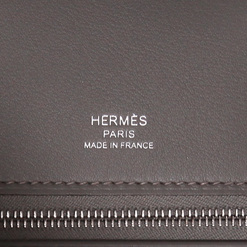 Sac à main Hermès Birkin 25 Grizzly en veau doblis marron et cuir Swift gris - Detail D2