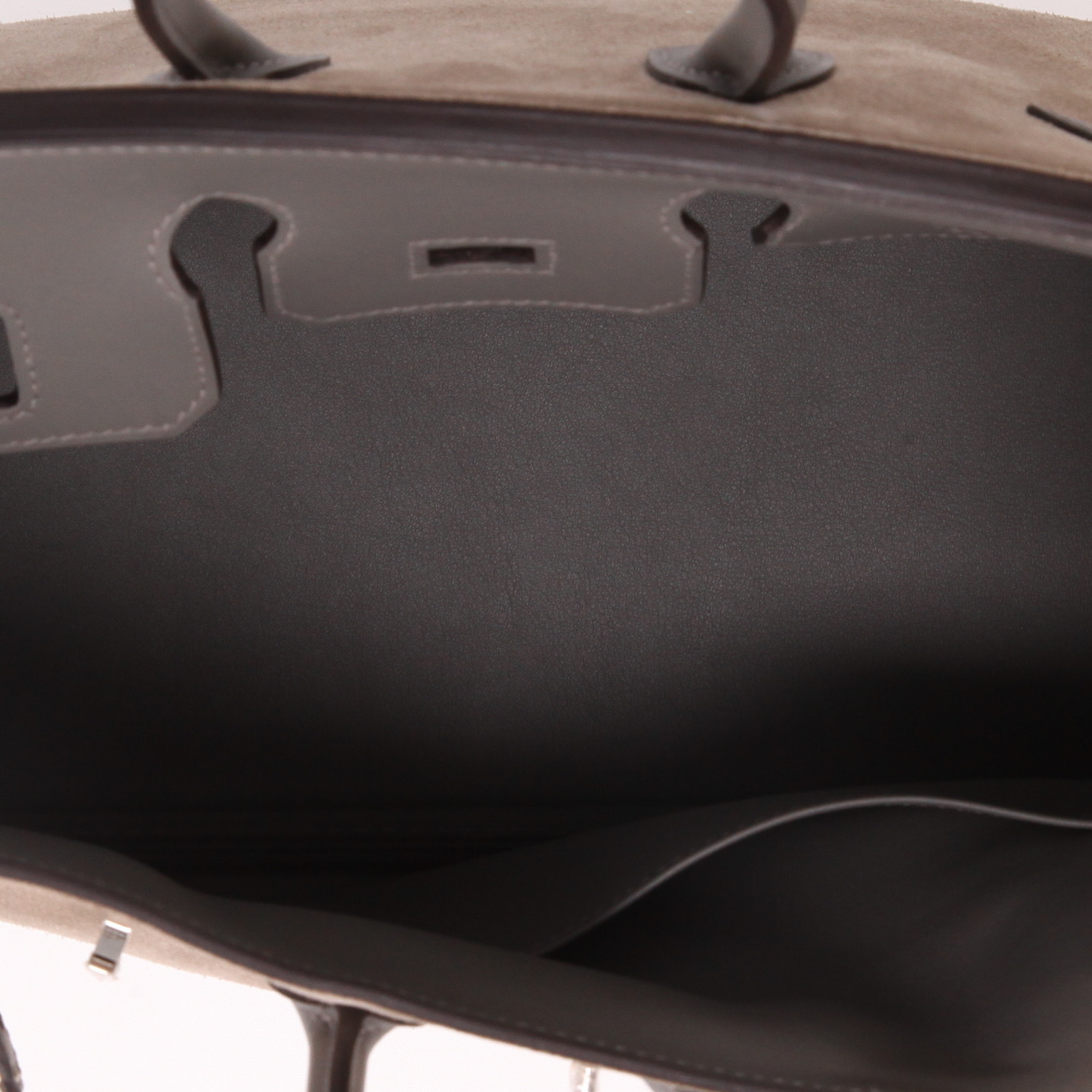 Borsa Hermès  Birkin 25 Grizzly in pelle di vitello doblis marrone e pelle Swift grigia - Detail D3