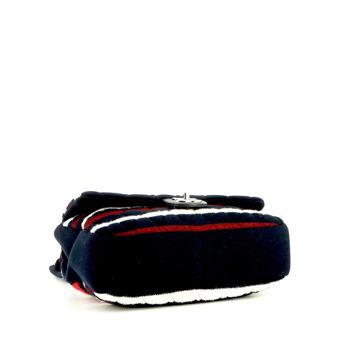 Chanel  Timeless shoulder bag  in red, white and dark blue tricolor  canvas - Detail D5
