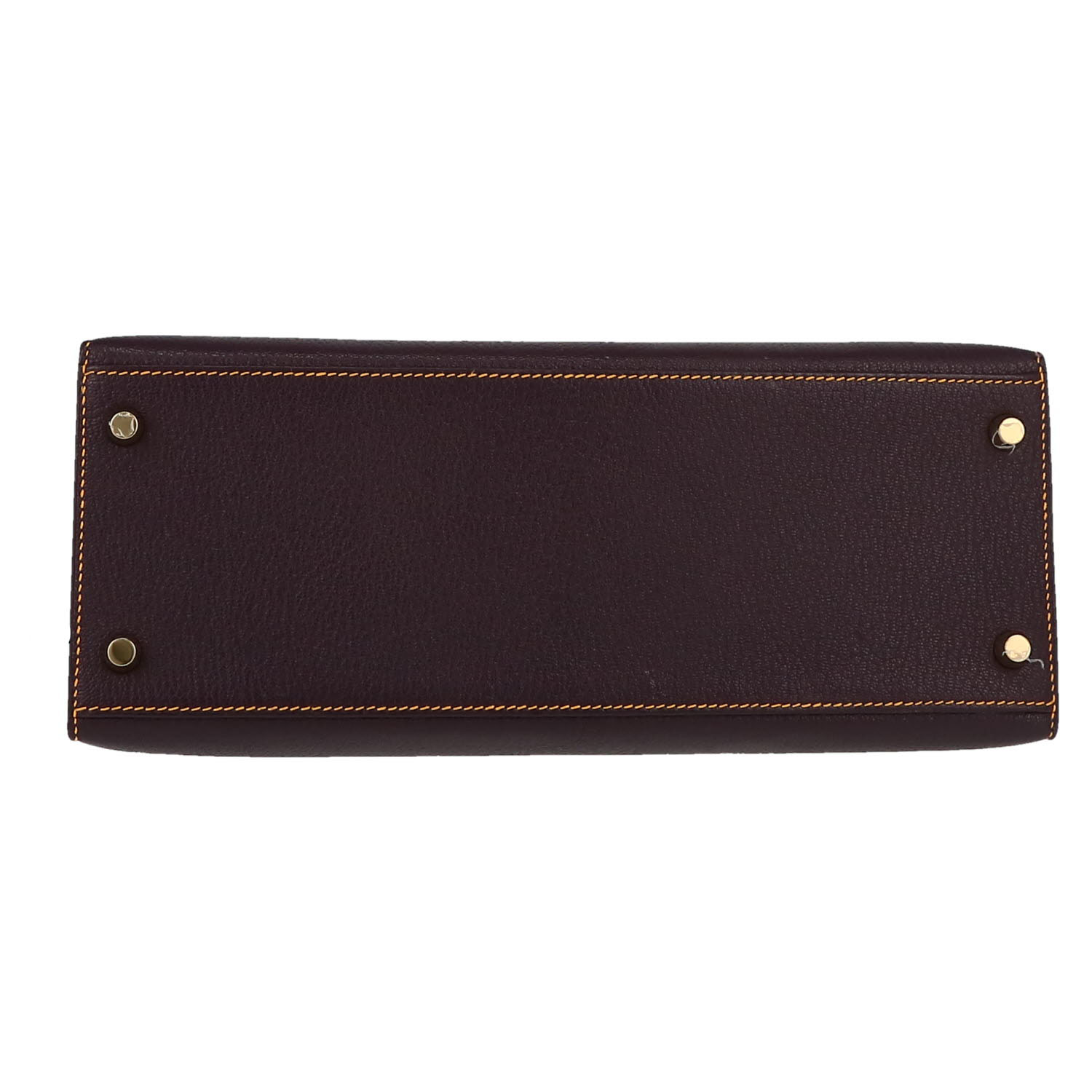 Hermès  Kelly 28 cm handbag  in purple and orange Mysore leather - Detail D1