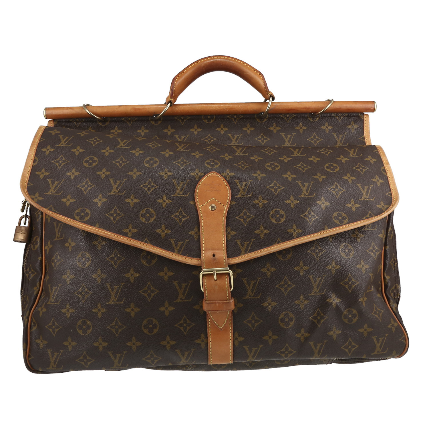 Louis Vuitton Sac de chasse weekend bag in brown monogram canvas and natural leather - Detail D1
