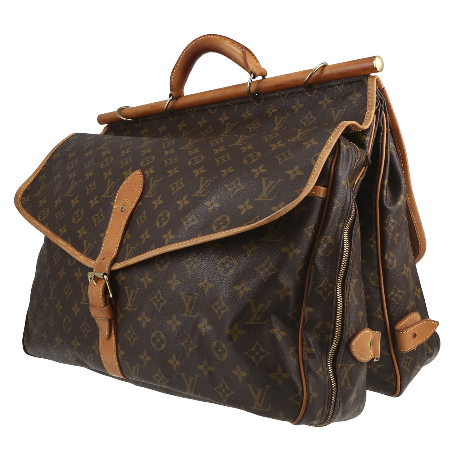 Sac de week end Louis Vuitton Sac de chasse en toile monogram marron et cuir naturel - Detail D2