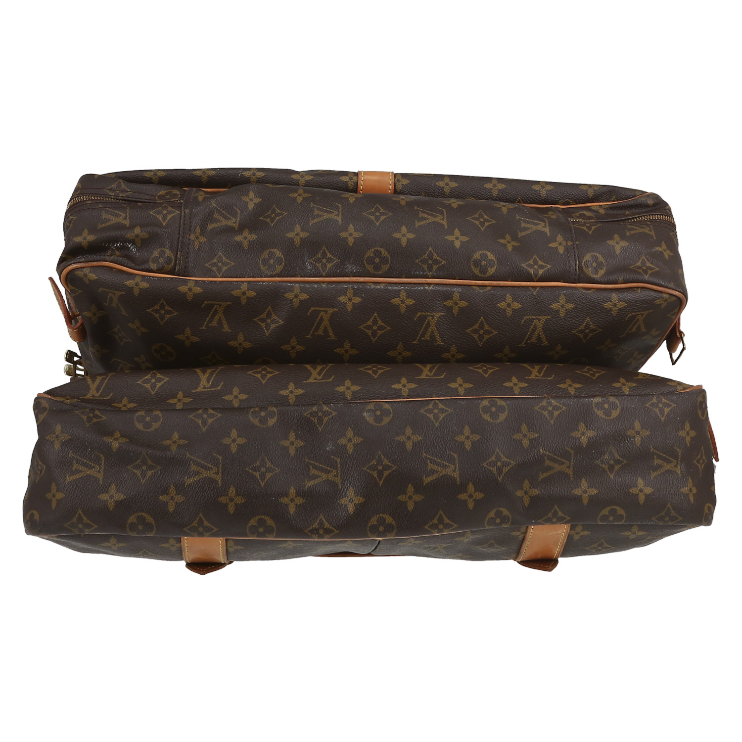 Louis Vuitton Sac de chasse weekend bag in brown monogram canvas and natural leather - Detail D4
