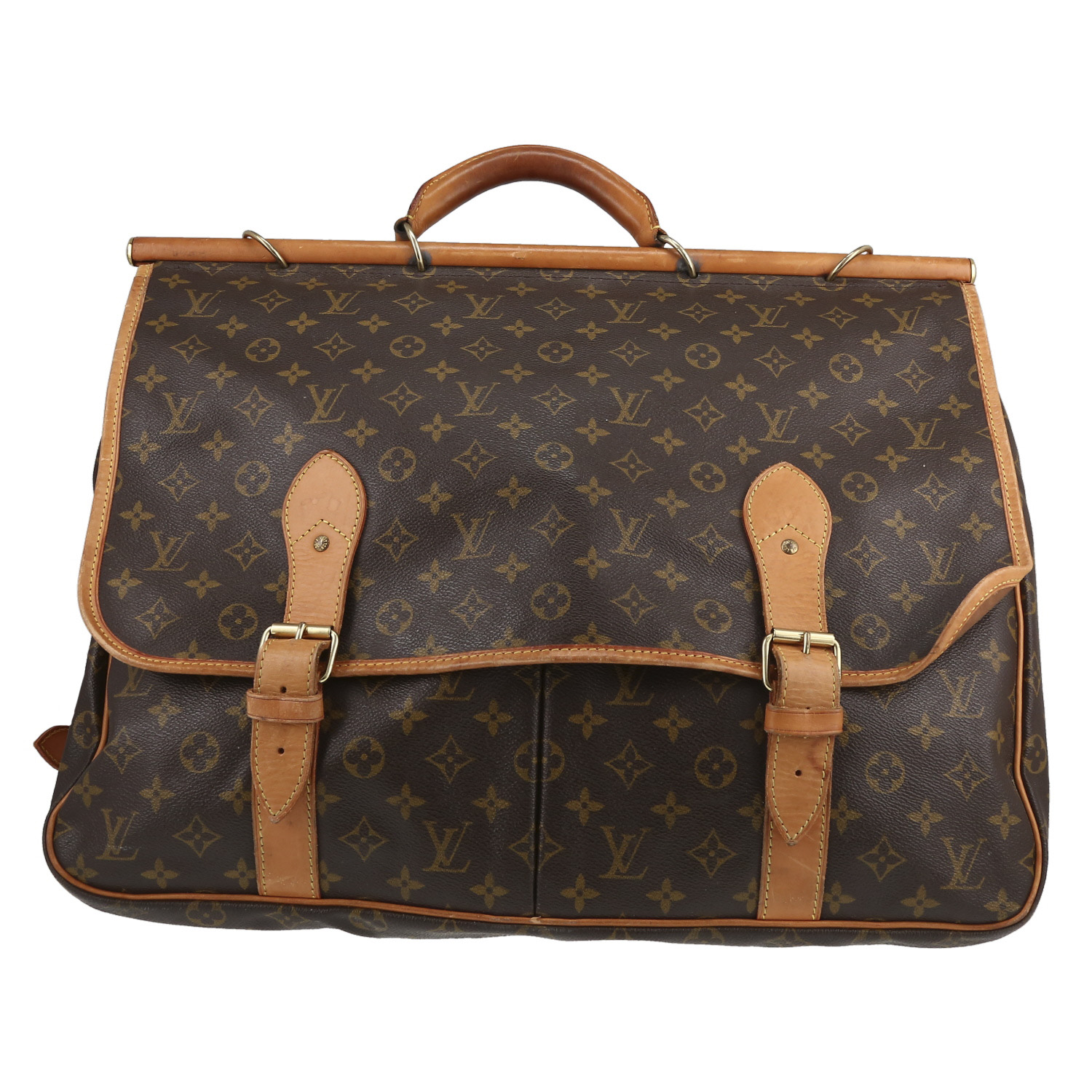 Louis Vuitton Sac de chasse weekend bag in brown monogram canvas and natural leather - Detail D5