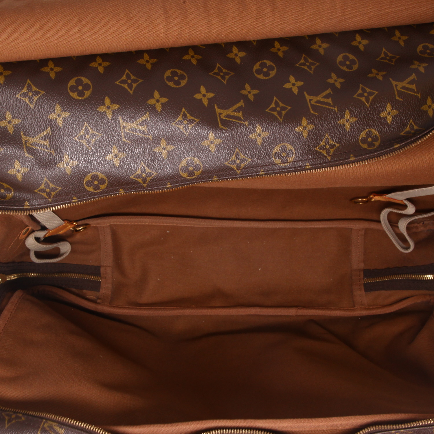 Louis Vuitton Sac de chasse weekend bag in brown monogram canvas and natural leather - Detail D7