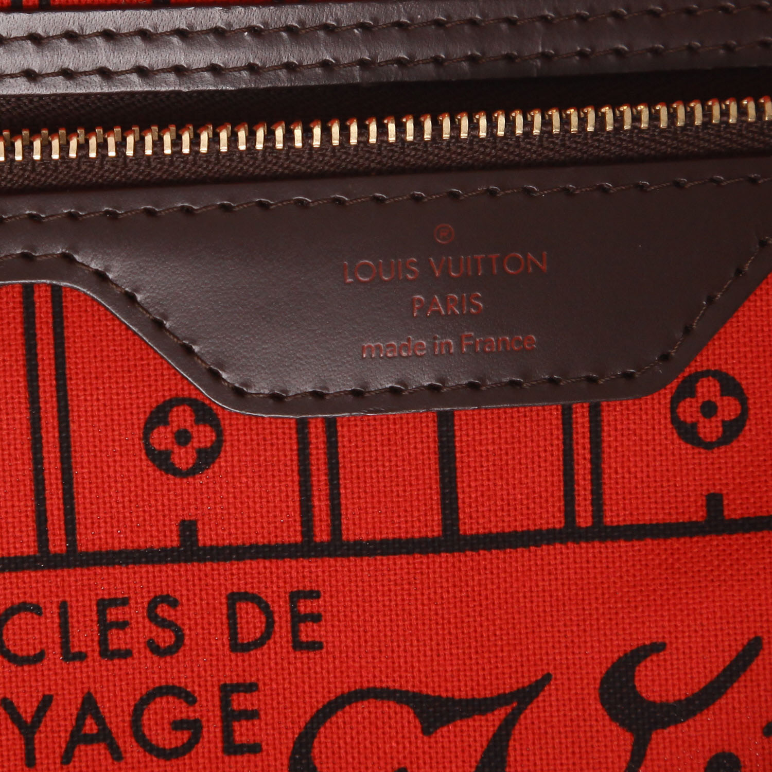 Shopping bag Louis Vuitton  Neverfull in tela a scacchi ebana e pelle marrone - Detail D2