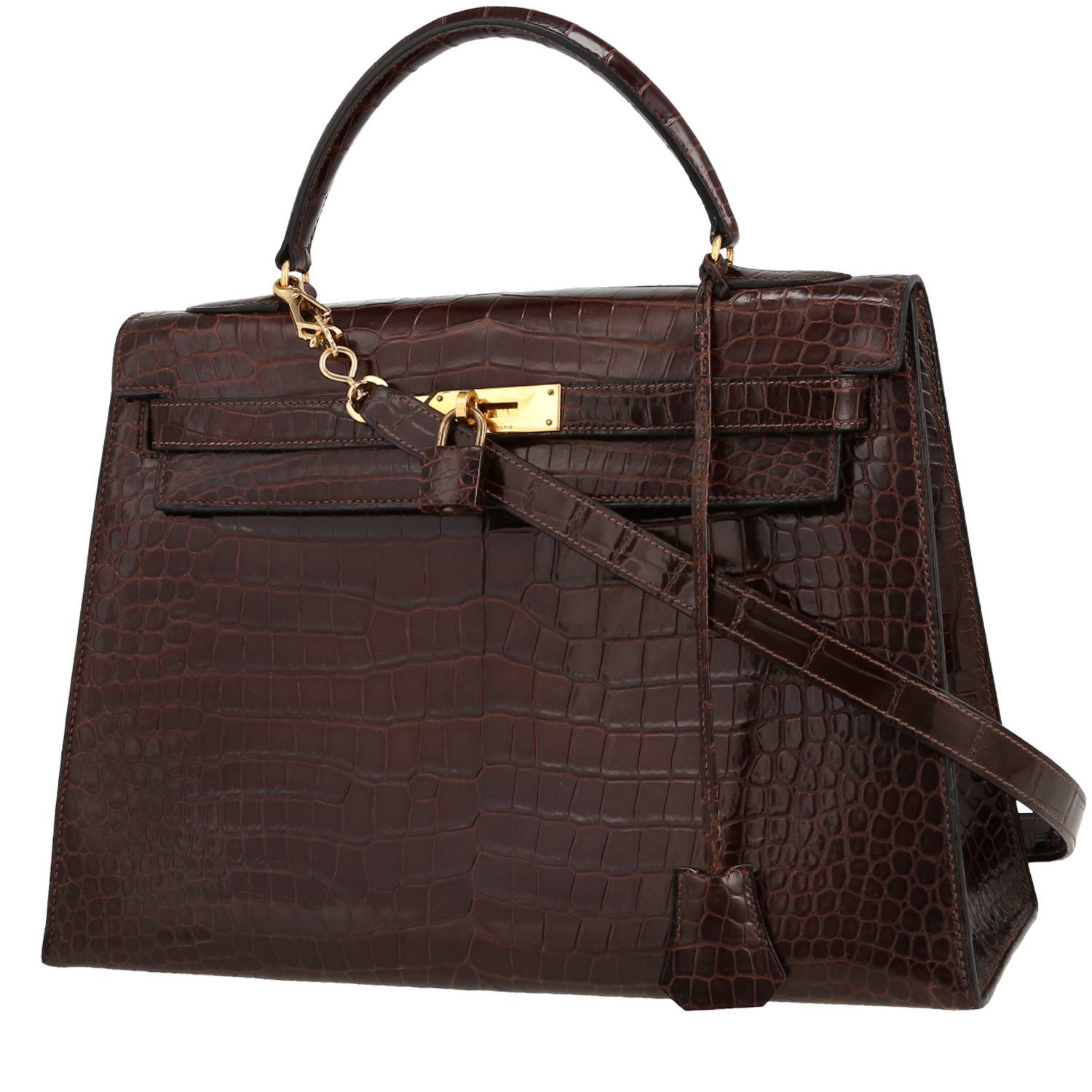 Kelly 32 cm Handbag In Brown Crocodile