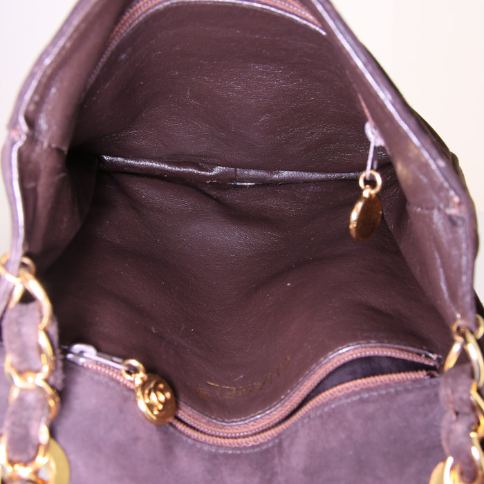 Borsa a spalla Chanel  Vintage in camoscio trapuntato marrone - Detail D2