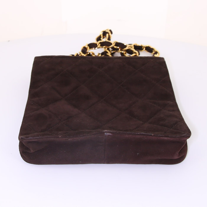 Borsa a spalla Chanel  Vintage in camoscio trapuntato marrone - Detail D4