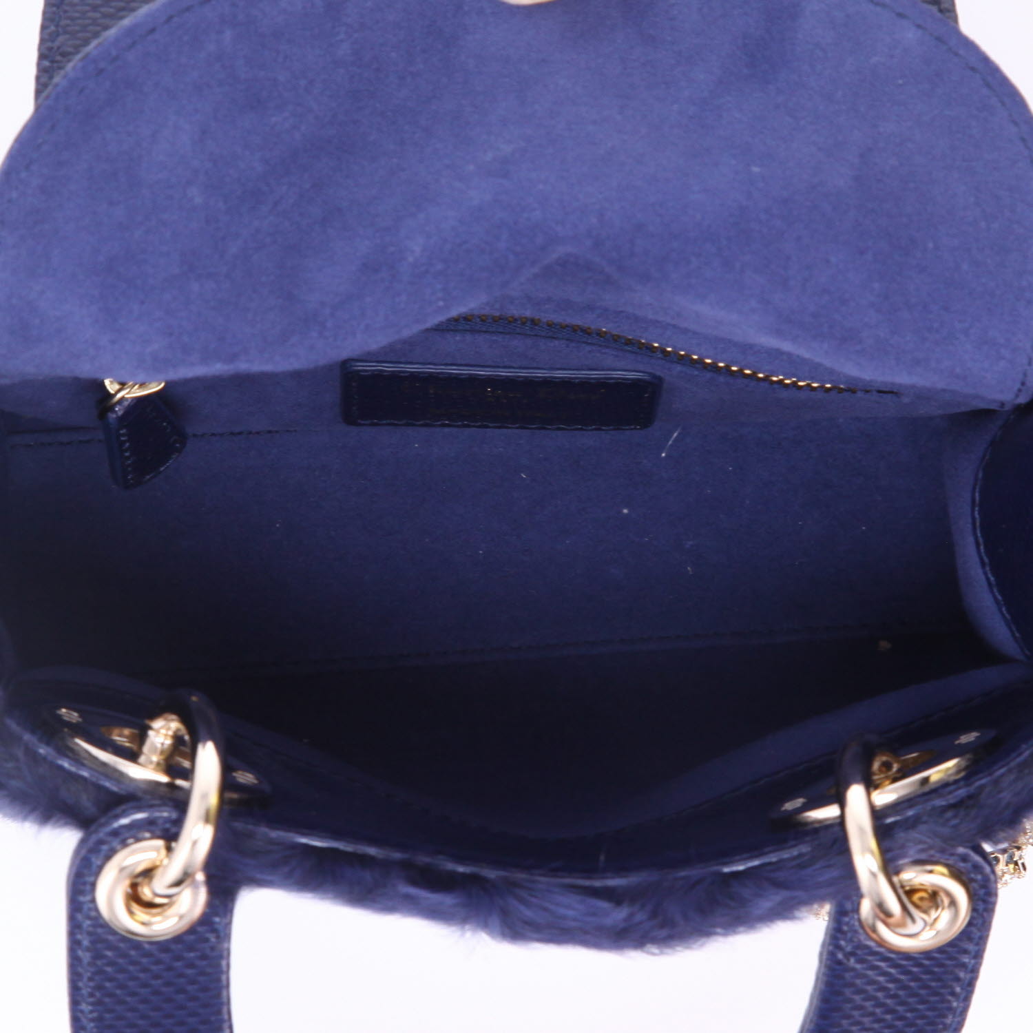 Sac bandoulière Dior  Mini Lady Dior en astrakan bleu et python bleu - Detail D3