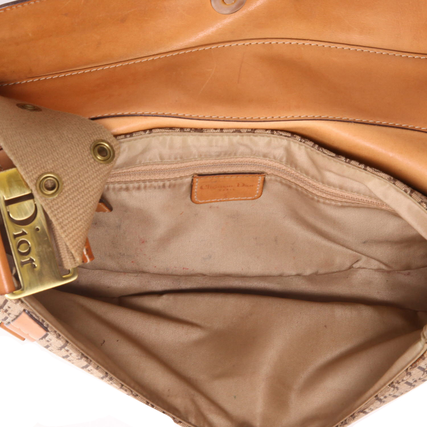 Bolso de mano Dior  Colombus en lona Monogram Oblique beige y cuero marrón - Detail D3