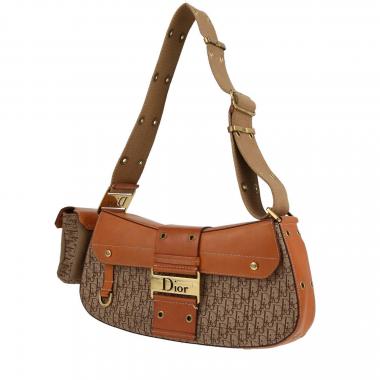 Sac à main Dior  Colombus en toile monogram Oblique beige et cuir marron