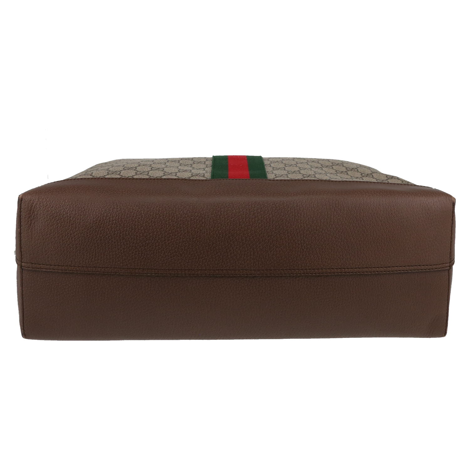 Shopping bag Gucci  Suprême GG in tela monogram cerata beige e pelle marrone - Detail D1