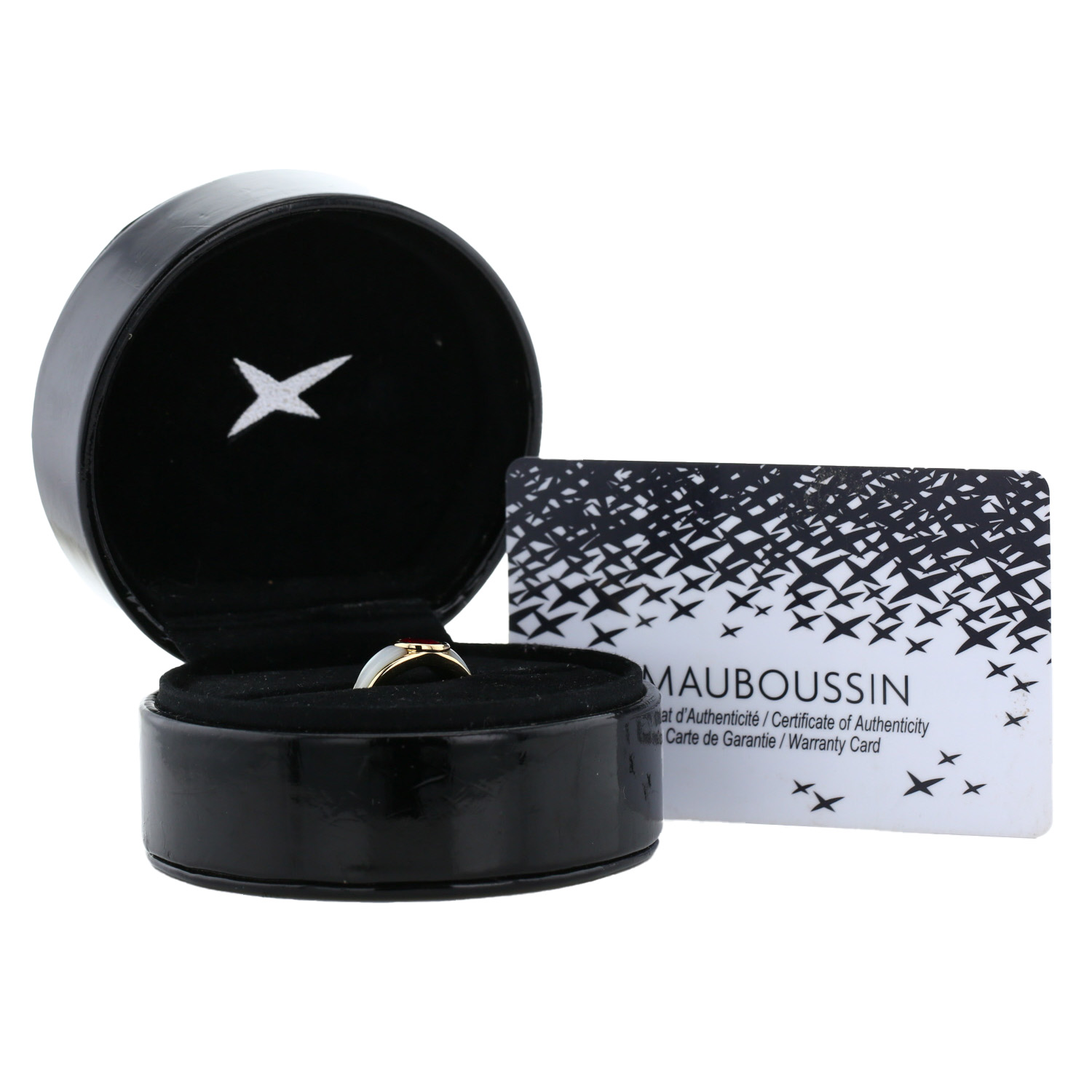 Mauboussin My First Madame ring in yellow gold, garnet and mother of pearl - Detail D2