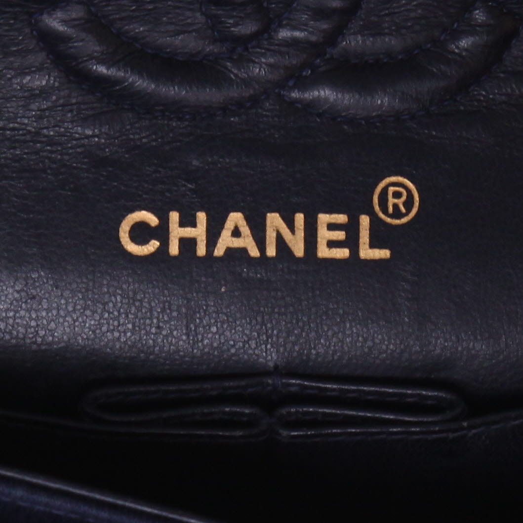 Borsa Chanel  Timeless Petit in jersey trapuntato blu marino - Detail D2