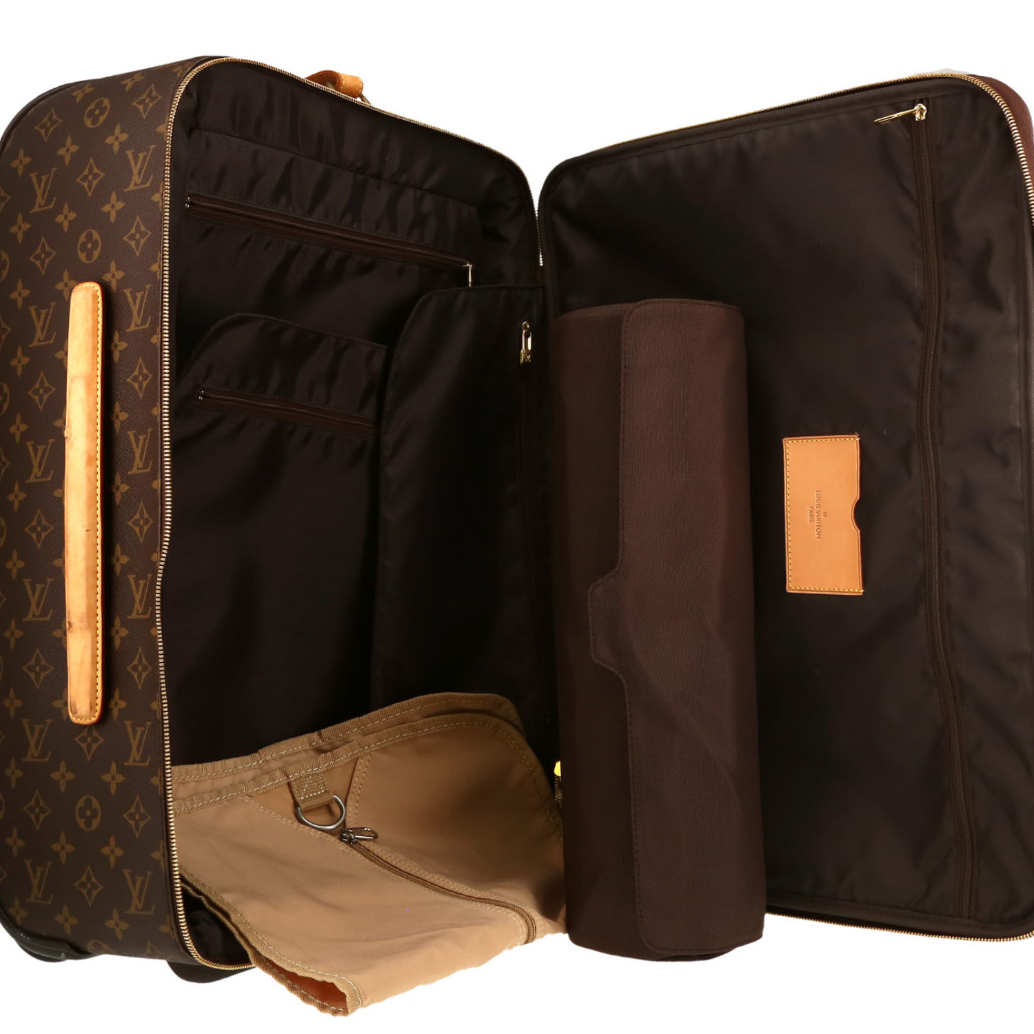 Louis Vuitton  Pegase soft suitcase  in brown monogram canvas  and natural leather - Detail D3