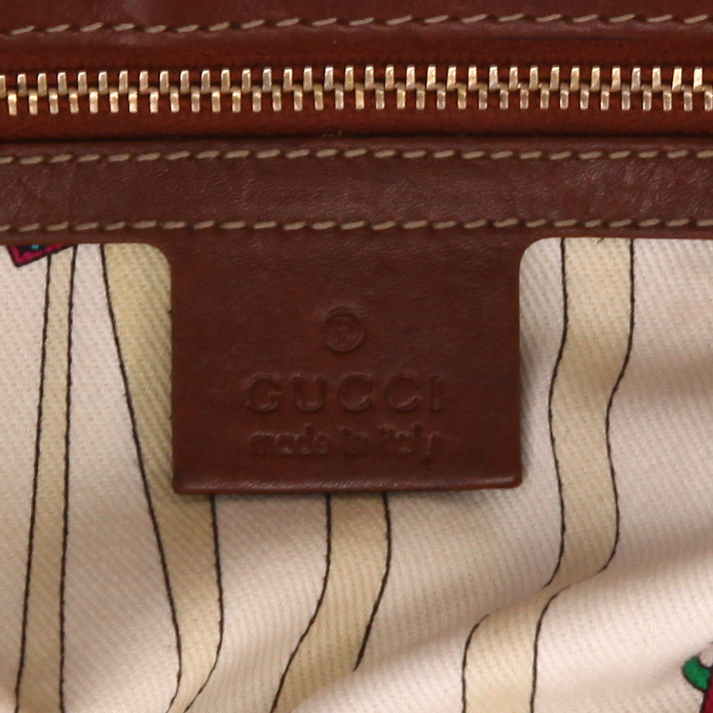 Gucci  Bamboo handbag  in brown leather  and logo canvas - Detail D2