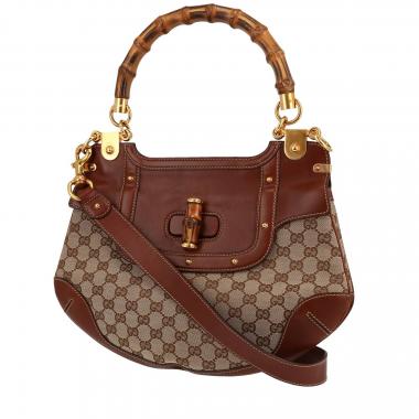 Bolso de mano Gucci  Bamboo en cuero marrón y lona monogram