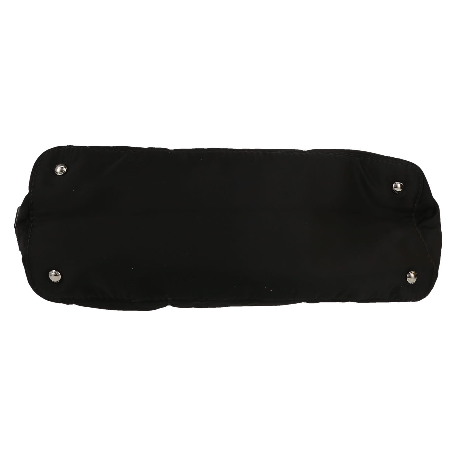 Prada   shopping bag  in black leather  and black canvas - Detail D1