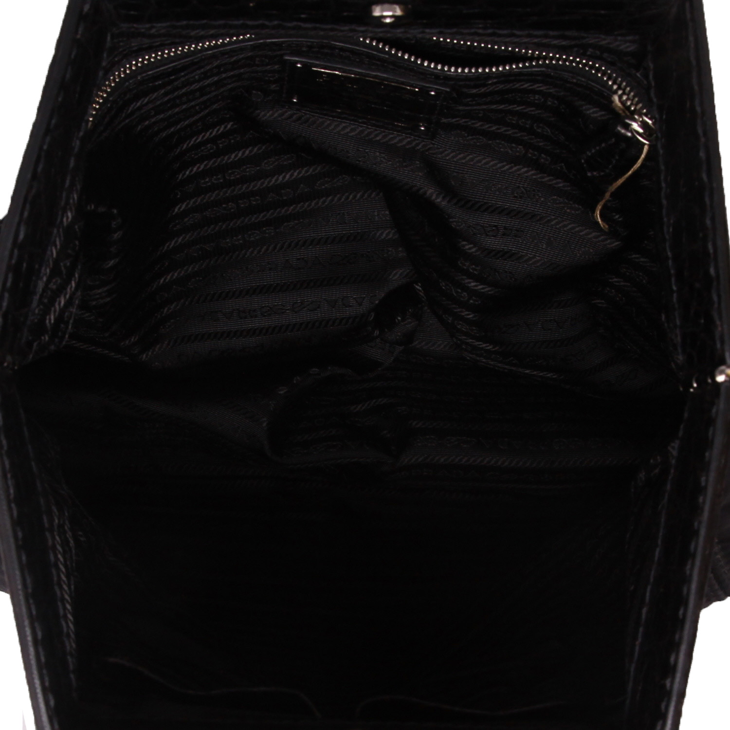 Sac cabas Prada   en cuir noir et toile noire - Detail D3