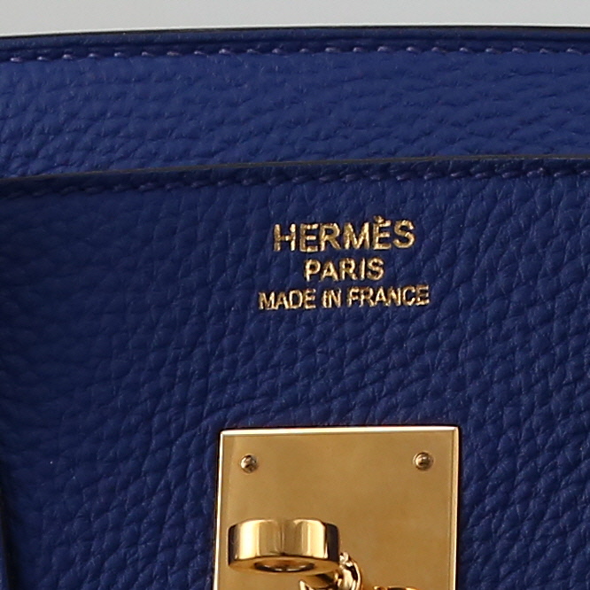 Bolso de mano Hermès  Birkin 35 cm en cuero togo azul eléctrico - Detail D2