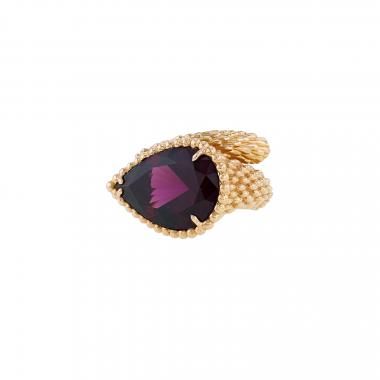 Boucheron Serpent Bohème large model ring in pink gold and garnet